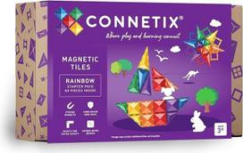 CONNETIX Magnetinių statybinių kaladėlių rinkinys "Rainbow Starter Pack", 60 dalių, idealus kvadratų ir trikampių rinkinys, apdovanojimus pelnęs mėtų mokymosi žaislas, skirtas kūrybiškam 2D ir 3D konstravimui, nuo 3 metų