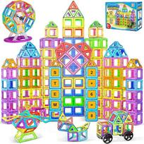 COOLJOYA Magnetinės statybinės kaladėlės, 136 dalys, magnetinis žaidimas STEM magnetinės statybinės kaladėlės, Montessori žaislas nuo 3 metų, magnetai vaikams nuo 3 4 5 6 7 metų, velykinė dovana vaikams, berniukams, mergaitėms