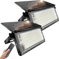 CREATESTAR Saulės prožektorius, skirtas naudoti lauke, 50 W, 2 vnt., itin ryškūs saulės žibintai, skirti naudoti lauke, su nuotolinio valdymo pulteliu, reguliuojamas apšvietimas, IP65 vandeniui atspari saulės šviesa sodui, kiemams, garažui