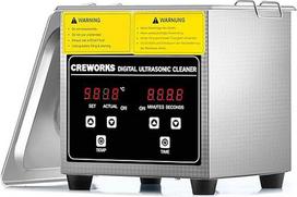 CREWORKS ultragarsinis valymo įrenginys, 1,2 l, ultragarsinis valytuvas, ultragarsinis valytuvas su vidiniu krepšeliu, šildymu ir skaitmeniniu laikmačiu akiniams, papuošalams, dantų protezams ir monetoms