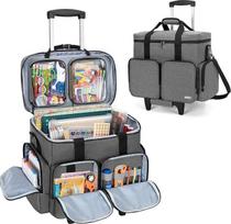 CURMIO Scrapbooking Rolling Totes, rankų darbo krepšys su nuimamu vežimėliu, rankų darbo krepšys, skirtas albumų priedams ir amatams, pilkas