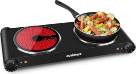 CUSIMAX infraraudonųjų spindulių kaitlentė, 2 vnt., 1200 W + 1200 W elektrinė kaitlentė, pagaminta iš stiklo keramikos, nešiojama dviguba kaitlentė su temperatūros reguliavimo funkcija, skirta naudoti lauke ir patalpose, tinka visų tipų puodams, juodas ne