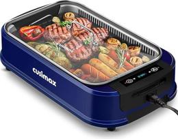 CUSIMAX kepsnių kepsninė, 1500 W elektrinis stalinis grilis, BBQ kepsninė vidaus ir lauko naudojimui, elektrinis grilis su dangčiu, jutikliniu temperatūros valdymu, aliejaus surinkimo dėže ir nuimama kepsninės plokšte