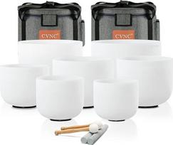 CVNC 432HZ 6-12 colių rinkinys iš 7 matinių čakrų kvarco kristalų dainuojančių dubenų garso gydymui su 2 dalių kelioniniu krepšiu