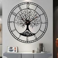 Didelis gyvybės medžio laikrodis Metalinis juodas sieninis laikrodis Didelis sieninis laikrodis Home Decor Svetainės sieniniai laikrodžiai su skaičiais Tylus vidurio amžiaus laikrodis Modernus šeimos medis 24 colių vasara