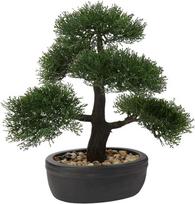 Dirbtinis Bonsai, realistinis dirbtinis augalas Cedar Pine Podocarpus, plastikinis augalas su juodu keraminiu vazonu, skirtas vonios kambario apdailai, stalui, biurui, palangei