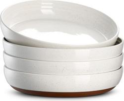 DOWAN Makaronų lėkštės, didelės, gilios, 4 lėkštės, 24,5 cm skersmens, porcelianinis sriubos dubuo, gilios keraminės lėkštės makaronams, makaronams, sriubai, salotoms, dubuo Mikrobangų krosnelė, galima plauti indaplovėje, vanilinė balta