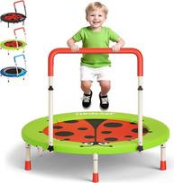 DŽIAUGSMO VIETA! Tramplinas Kinder Indoor Outdoor, Ø91cm Mini Trampolin mit Verstellbarer Haltegriff, Faltbares Kindertrampolin bis 45 kg, Fitness Rebounder mit Sicherheitspolster für Kleinkind 3-12