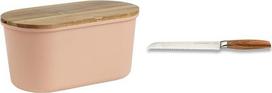 ECHTWERK "Fresh Melamine" duonos dėžė su dangčiu ir pjaustymo lentele, pagaminta iš akacijos medienos, skirta 1 kg duonos, lašišos rausvos spalvos, "Classic Edition" duonos peilis, geležtės ilgis 20 cm
