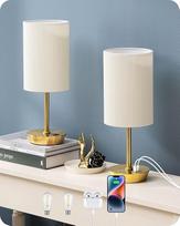 EDISHINE LED naktinis šviestuvas Touch Dimmable 2 stalinių šviestuvų rinkinys Modernus mažas šviestuvas su įkrovimo funkcija 2 USB prievadai su kabeliu miegamajam Svetainė Palangė Dovanų auksas