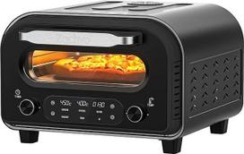 Elektrinė picų kepimo krosnelė - 450 °C, 90 sekundžių trukmės pica, 5 programos + "pasidaryk pats", LED jutiklinis ekranas ir sukamoji rankenėlė, įskaitant 32 cm picos akmenį, picos žievelę ir receptų knygą, nerūdijantis plienas, juoda