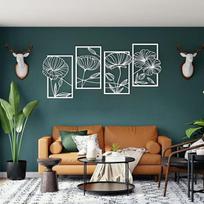 ESTART Decor Pack of 4 Metalinis lotoso gėlių sienų apdaila, abstrakčių gėlių estetinis menas, minimalistinis kabančios sienos skulptūros gyvenamasis kambarys, miegamasis, biuras, jogos kambarys (balta)