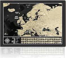 Europakarte zum Rubbeln mit Rahmen - Rubbelkarte zum Reisen zu verfolgen - Pagaminta Europoje - 42cm x 32cm