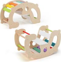 FANTASK laipiojimo arka, vidaus laipiojimo rėmas vaikams nuo 1 metų, 2 in 1 medinis laipiojimo trikampis ir supamasis arklys, daugiafunkcinė vidaus žaidimų aikštelė "Bow Seesaw