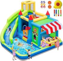 FBSPORT hüpfburg Outdoor mit gebläse hüpfburgen Kinder aufblasbare hüpfburg draußen XXL Outdoor für Erwachsene groß hüpfburg mit rutsche geeignet für Kinder 424 ×388 ×238 cm