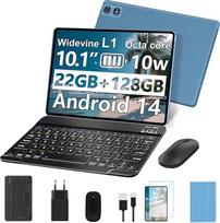 fezawio "Android 14" planšetinis kompiuteris 10 colių 22GB RAM + 128GB ROM aštuonių branduolių planšetinis kompiuteris 5G WiFi, su klaviatūra, pele, 8000 mAh, (1TB TF), su dėklu, mėlynas