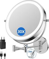 FUNTOUCH 9 colių 5000 mAh įkraunamas kosmetinis veidrodis su 1X/30X didinimu, 3 spalvų apšviečiamas skutimosi veidrodis, reguliuojamo aukščio makiažo veidrodis, pasukamas 360° kampu, sieninis veidrodis vonios kambariui ir viešbučiui