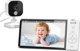 GHB kūdikių monitorius su kamera 5 colių HD 5000 mAh IPS ekranas 720P VOX režimas 4X priartinimas Naktinis matymas Temperatūros ekranas Dvipusis garsas Rankinis sukimas