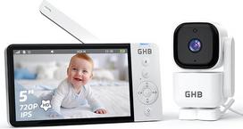 GHB kūdikių stebėjimo kamera 5 colių kūdikių telefonas su kūdikių kamera, stebėjimas, 350° pasukimas, 2,4 GHz, be "WiFi", VOX, temperatūros jutiklis, dvikryptis ryšys, 8 lopšinės, naktinis matymas