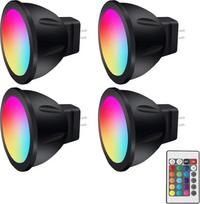 GU4 LED 12V RGB MR11 spalvas keičiančios lemputės kalėdiniam apšvietimui, MR11 LED 12V 3W Bi-Pin Base, šiltai balta + 15 įvairiaspalvių kraštovaizdžio apšvietimui (4 lempos, 1 nuotolinio valdymo pultas)