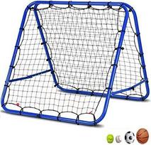 GYMAX Fußball-Trainingsnetz Pro Rebounder Fußball Kickback Ziel Spiel Unterricht Kinder verstellbares Rückprallnetz (blau doppelseitig)