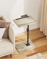 HEYZOEY šoninis staliukas, C formos reguliuojamo aukščio sofos staliukas, 360° pasukamas kavos staliukas, mažas, 40 x 30 x (45-81) cm, medinis kavos staliukas, nešiojamojo kompiuterio staliukas miegamajam, svetainei, biurui (pilkas)