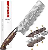 HEZHEN "Damask Nakiri" peilis, japoniško stiliaus peilis, daugiafunkcinis peilis iš aukštos kokybės anglinio plieno, azijietiškas virėjo peilis mėsai ir daržovėms pjaustyti, Micarta rankena