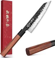 HEZHEN 15 cm Kiritsuke peilis, aštrus japoniško stiliaus virtuvinis peilis, profesionalus, rankomis kaltas virtuvinis peilis, aštuonkampė raudonmedžio rankena