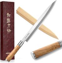HEZHEN 300 mm peilis "Sashimi", kaltinio plieno peilis "Sushi Yanagiba", medinės rankenos peilio dėklas