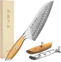 HEZHEN Damasko peilis "Santoku" virėjo peilis 73 sluoksnių Damasko peilis Virtuvinis peilis su alyvuogių medžio rankena