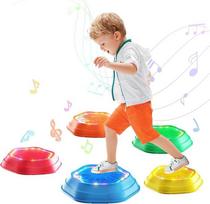 Holyton 5er-Set Balanciersteine für Kinder, mit Licht und Musik, rutschfest und stapelbar, ideal für drinnen und draußen, Gleichgewichtstraining für Kinder