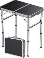 HOMGEN sulankstomas pikniko stalas 58 x 40 cm 3 kryptimis reguliuojamo aukščio sulankstomas stalas Pikniko stalas Balkono kepsninės stalas Sodo stalas Stovyklavietės stalas Lengvas ir nešiojamas lauko veiklai Balkonas Sodas Juoda