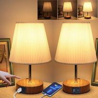 HSLighting Naktinė lempa Touch Dimmable: Stalo lempa su įkrovimo funkcija USB A+C jungčių lizdai LED lemputės Abažūras pagamintas iš audinio Maža stalinė lempa miegamajam Svetainė 2 vnt.