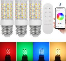 I-SHUNFA E27 RGB LED išmaniosios "Bluetooth" lemputės 7 W 750 LM, AC 230 V, reguliuojamas ryškumas ir spalvų temperatūra, 16 milijonų spalvų, įvairiaspalvis apšvietimas, reguliuojamas (3 pakuotės su nuotolinio valdymo pulteliu)