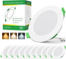 Įleidžiami LED prožektoriai 230 V, 5 W, reguliuojamo apšvietimo, 10 LED prožektorių rinkinys, 3 spalvų temperatūros 2700 K/4000 K/6000 K, įleidžiami LED prožektoriai, 68-75 mm skylės dydžio, 24 mm itin plokšti, IP44, LED lubos