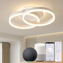 Išmanusis lubų šviestuvas, LED, suderinamas su "Alexa", 50 cm 2 žiedų dizainas, 36 W lubų šviestuvas, gyvenamasis kambarys, modernus, su nuotolinio valdymo pultu, reguliuojamas, su naktine šviesa, skirtas virtuvei, miegamajam, valgomajam, biurui, baltas