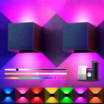 Išmanusis RGB LED sieninis šviestuvas, skirtas patalpų apšvietimui, su nuotolinio valdymo pulteliu, muzikos sinchronizavimu, 16 milijonų spalvų, reguliuojamu spindulio kampu, LED sieninis apšvietimas, skirtas miegamajam, prieškambariui, svetainei