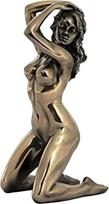 JAV 18 cm nuogos moters statula su rankomis ant plaukų bronzos