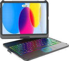 KARFUN klaviatūros dėklas "iPad 10 Generation/11 Generation A16" (11/10,9 colių, 2025/2022), 360° kampu pasukamas "iPad" dėklas su jutikline "Bluetooth" klaviatūra, "Multi-Touch Trackpad", QWERTZ (10,9 colių, juodas)