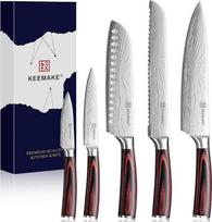 KEEMAKE 5 dalių virtuvinių peilių rinkinys, virtuvinis peilis, mažas aštrus daržovių peilis, duonos peilis, "Santoku" virėjo peilis, nerūdijančio plieno peilių rinkinys su graviravimu