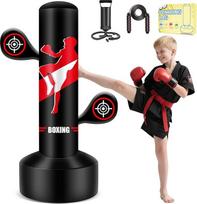 Kinder Boxsack, Boxset mit Pumpe und Springseil 165cm Aufblasbarer Boxsack Stehend Geschenke für Jungen & Mädchen Jahren zum Üben von Reaktionstraining, Taekwondo