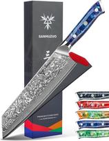 Kiritsuke Damasko peilis, 22 cm virėjo peilis, Xuan serija, VG10 Damasko plieno virtuvinis peilis, dervos rankena (safyro mėlyna)