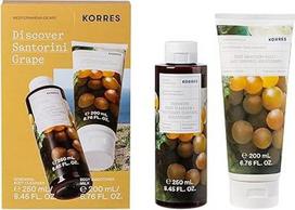 KORRES Santorini Grape kūno priežiūros rinkinys vyrams ir moterims, dušo želė 250 ml ir kūno pienelis 200 ml, vaisių vynuogių aromatas, veganiškas