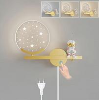 KZT LED vaikų sieninis šviestuvas su jutikliniu jungikliu Dimmable Vaikų kambario sieninis šviestuvas Miegamojo naktinis šviestuvas su kabelio kištuku Berniukų mergaičių kambario šviestuvas Astronautų naktinis šviestuvas Vidaus sienų apšvietimas 8 W