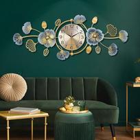 Lafocuse Didelis sieninis laikrodis Auksinis metalas 95 x 36 cm Tylus sieninis laikrodis Modernus kūrybiškas Ginkgo Biloba dekoracijos Be tiksėjimo Meninė dekoracija Gyvenamasis kambarys Miegamasis Virtuvė
