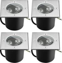 Lauko grindų prožektoriai, atsparūs vandeniui, 4 vnt., 3 W LED įleidžiami grindų prožektoriai, lauko grindų žibintai IP67, lauko sodo apšvietimas sodui, balkonui, privažiavimui, iki 2000 kg, šiltai balta, 230 V AC, stačiakampis