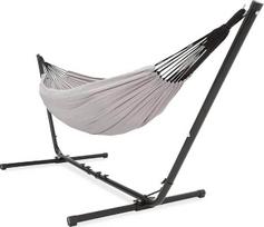 Lauko hamakas su rėmu 2 žmonėms, 205 kg, reguliuojamas rėmo ilgis 290-330 cm, gulimas paviršius 241 x 160 cm, su krepšiu (pilka)