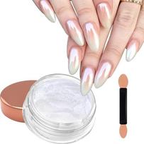 Laza Mermaid Pearl Chrome Nail Powder, Glazed Doughnut Metallic Mirror Effect Pigment, Iridescent Aurora Nail Glitter Holographic Fairy Dust Gel Nail Art Supplies Nail Techs, Resin Craft - Misty Silver
