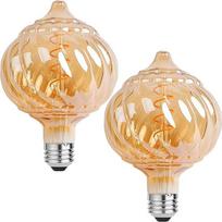 LED dekoratyvinė lemputė - šilta balta šviesa 2700K, 8W E27 lizdas, nemirguliuoja, galima reguliuoti apšvietimą, CRI90, skersmuo 125 mm, labai skaidri gintaro spalvos stiklo lemputė (2 vnt.)