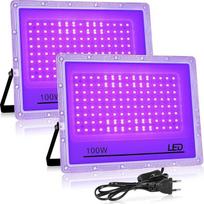 LED juodos šviesos prožektorius, 2 vnt., 100 W juodos šviesos lempa, IP65 vandeniui atspari UV juoda šviesa, 395 nm juoda šviesa, skirta švytėjimo vakarėliams, Helovino dekoracijoms, diskotekoms, scenos apšvietimui, vakarėlių aksesuarams